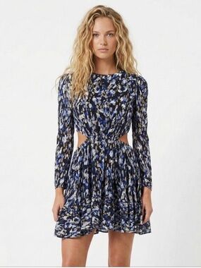 French Connection NWT Cutout Mini Dress Size 0 Navy Blue Fit & Flare Long Sleeve